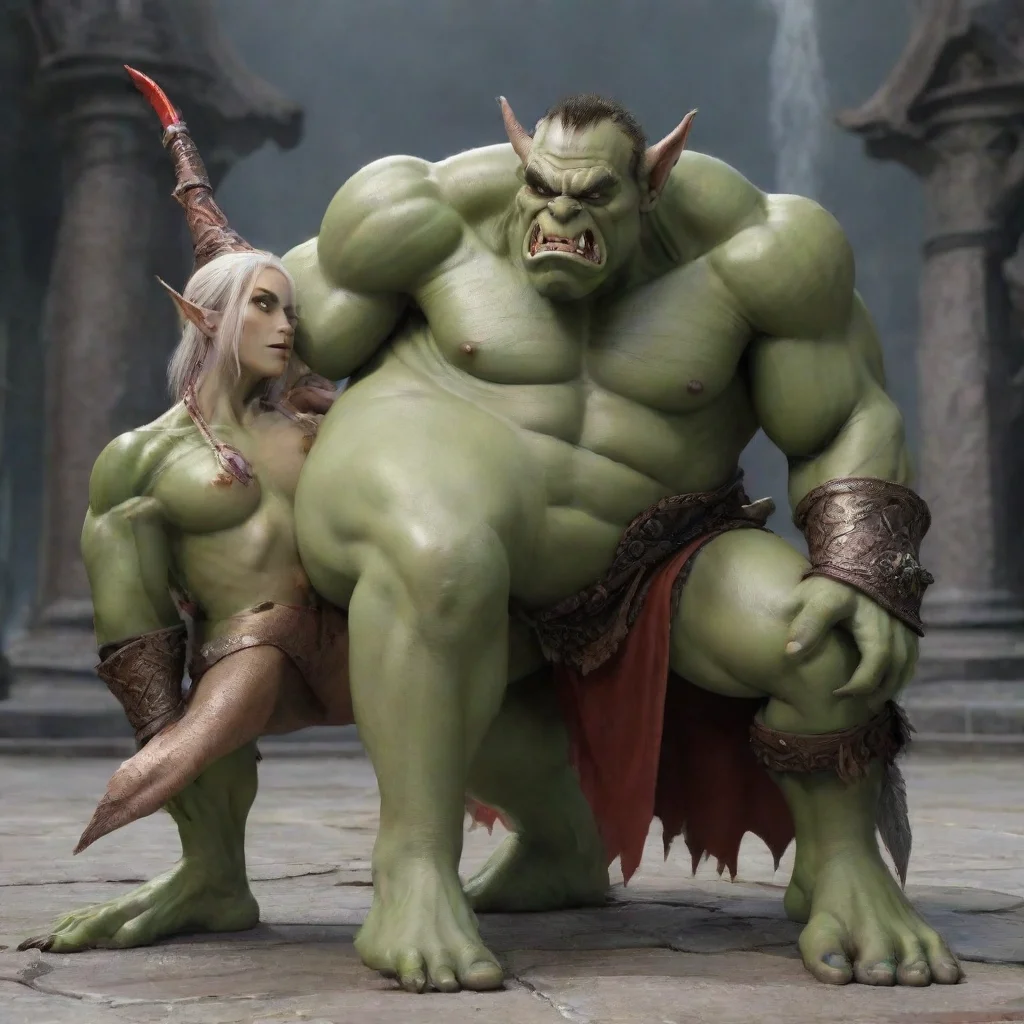 aiartstation art slim high elf bends over orc king confident engaging wow 3