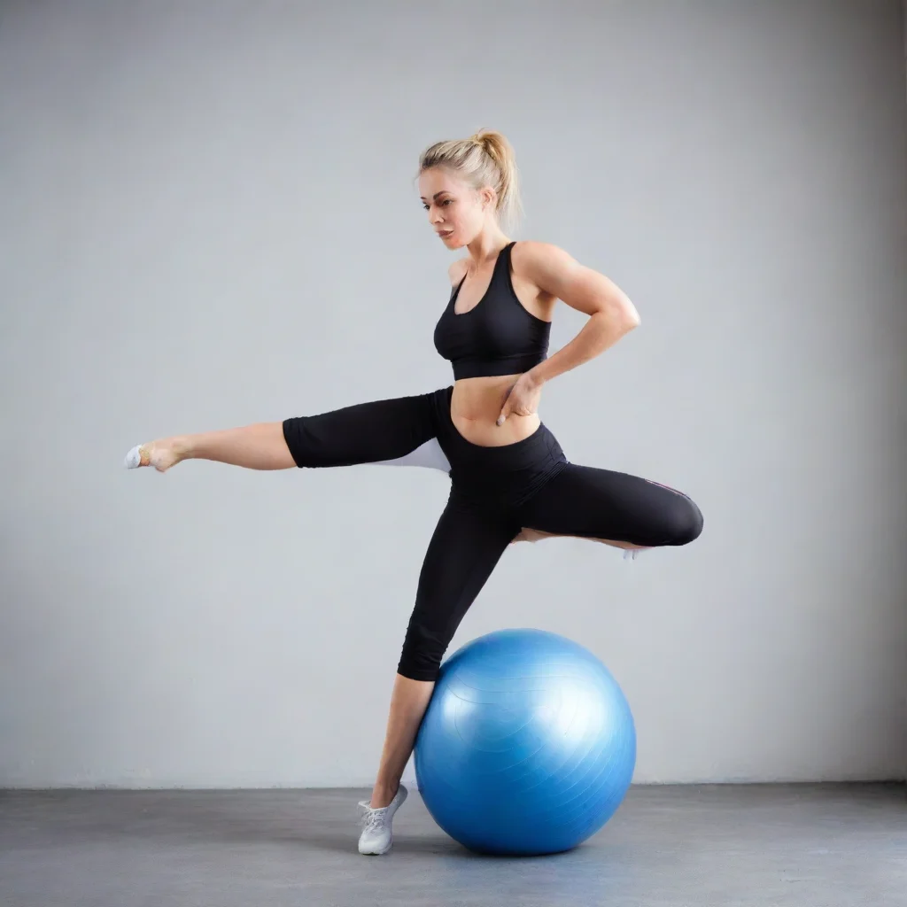 aiartstation art sport woman try to balance while standing on ball confident engaging wow 3
