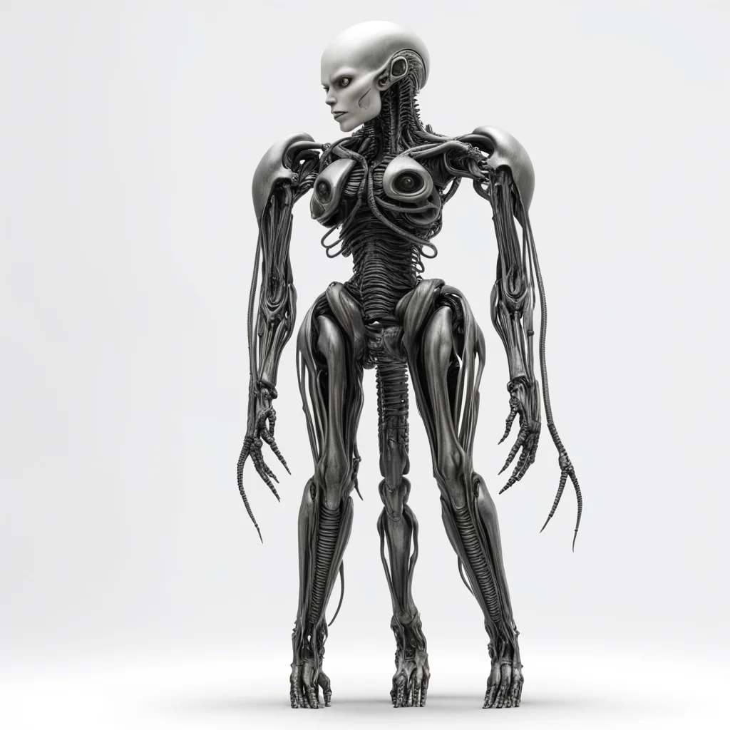 aiartstation art standing tall female humanoid giger white background a pose confident engaging wow 3