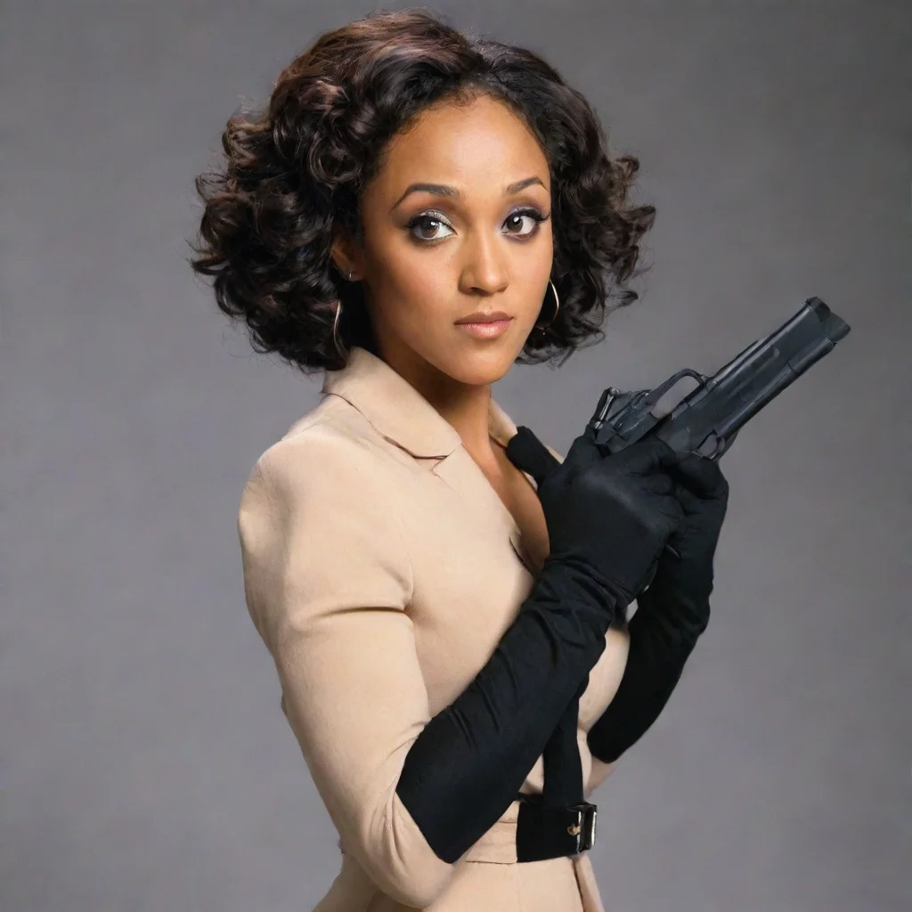 aiartstation art tamara mowry from sister sister with black gloves and gun confident engaging wow 3