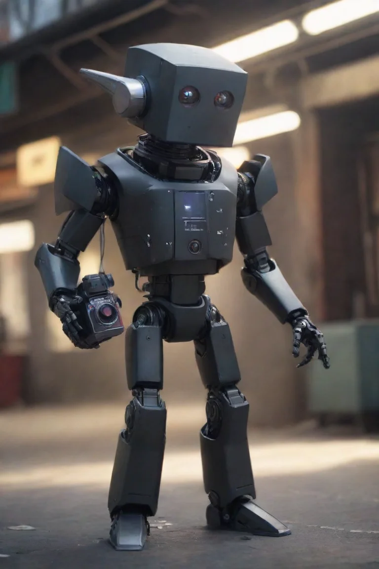 aiartstation art tesla bot holding camera filming a movie confident engaging wow 3 portrait