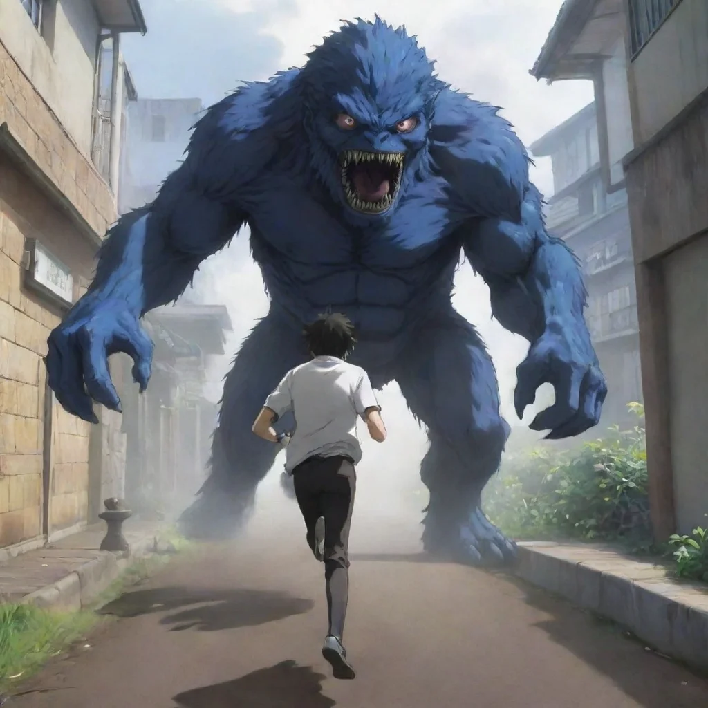 artstation art the anime man is running away from the monster confident engaging wow 3