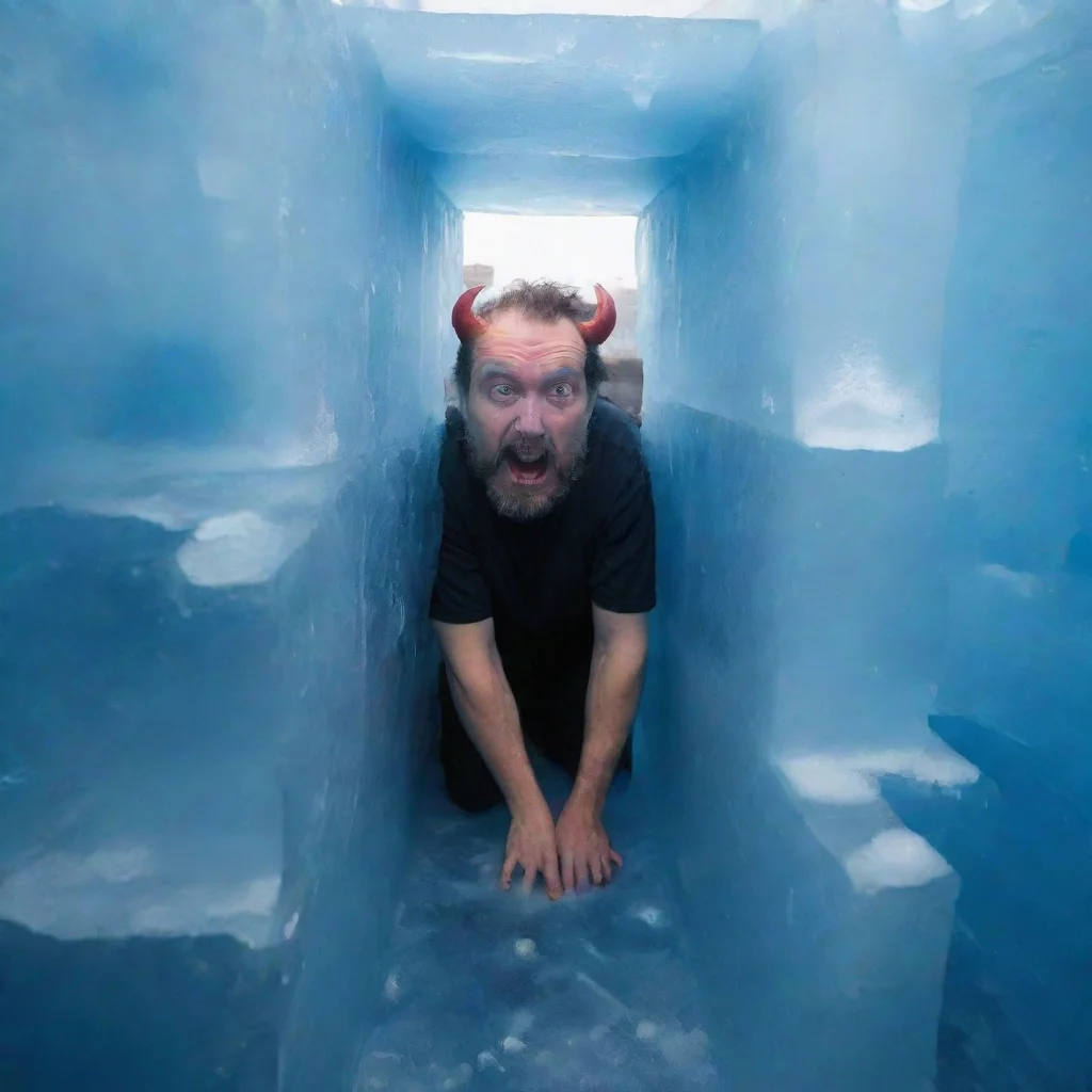 aiartstation art the devil inside a giant blue icecube confident engaging wow 3