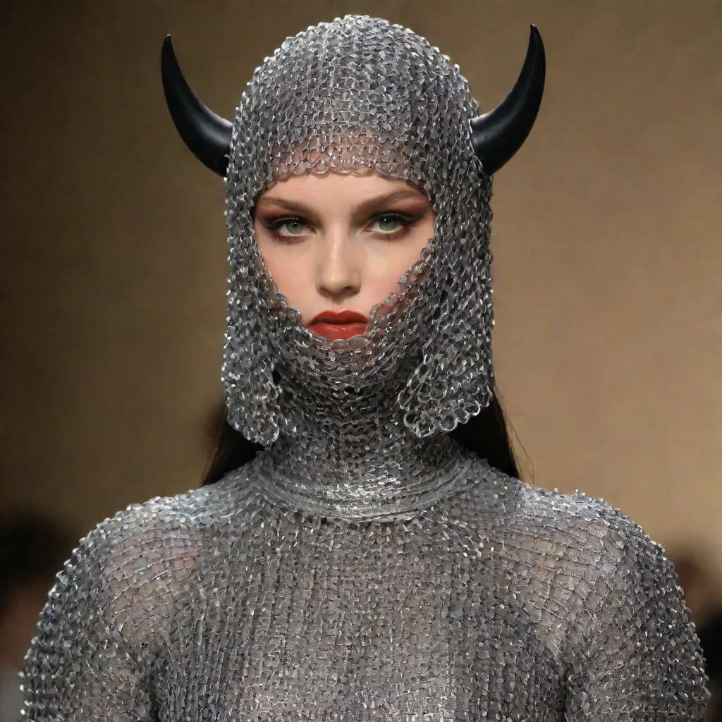 aiartstation art the devil on the fashion runway wearing chainmail coif confident engaging wow 3