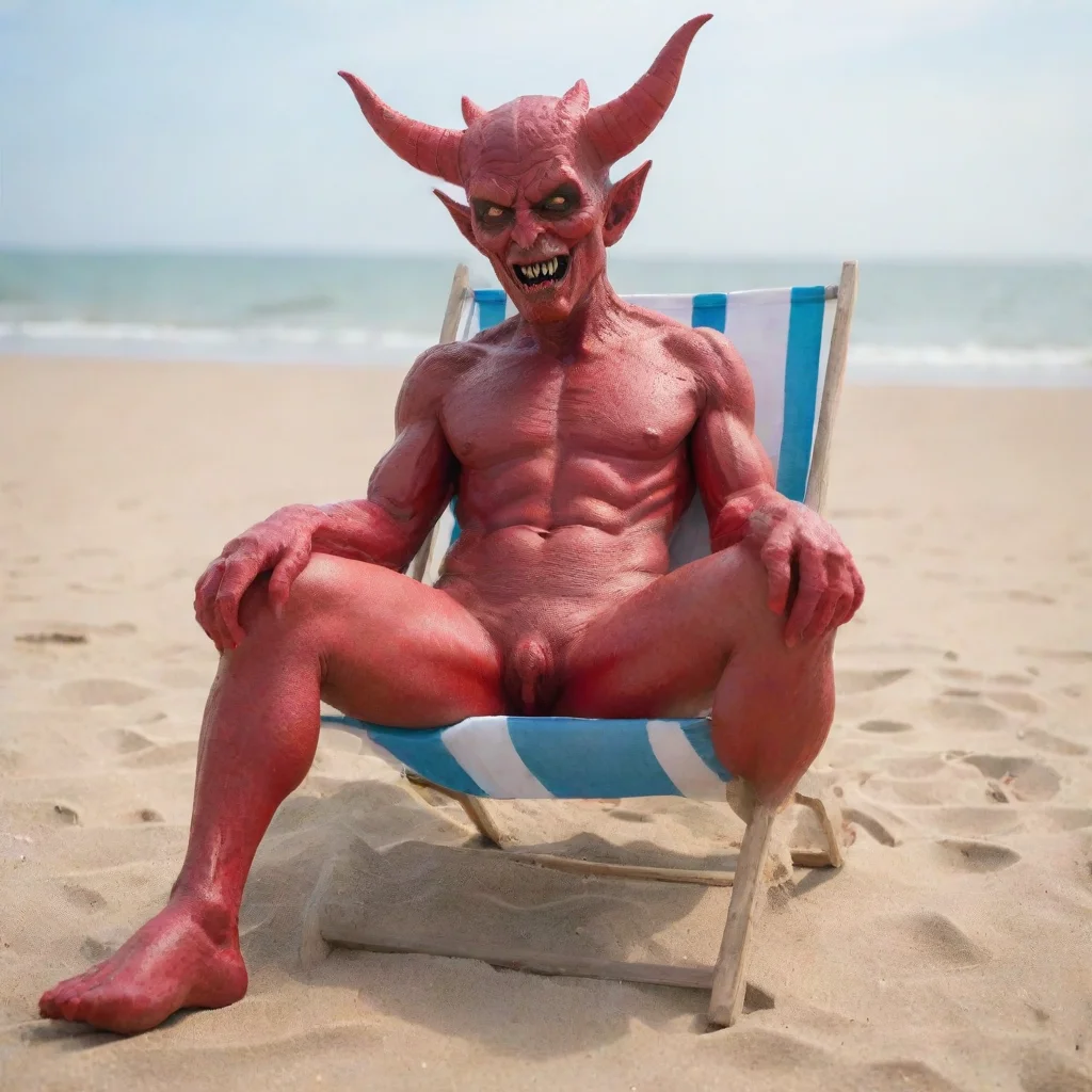 aiartstation art the devil relaxing in deck chair on the beach confident engaging wow 3