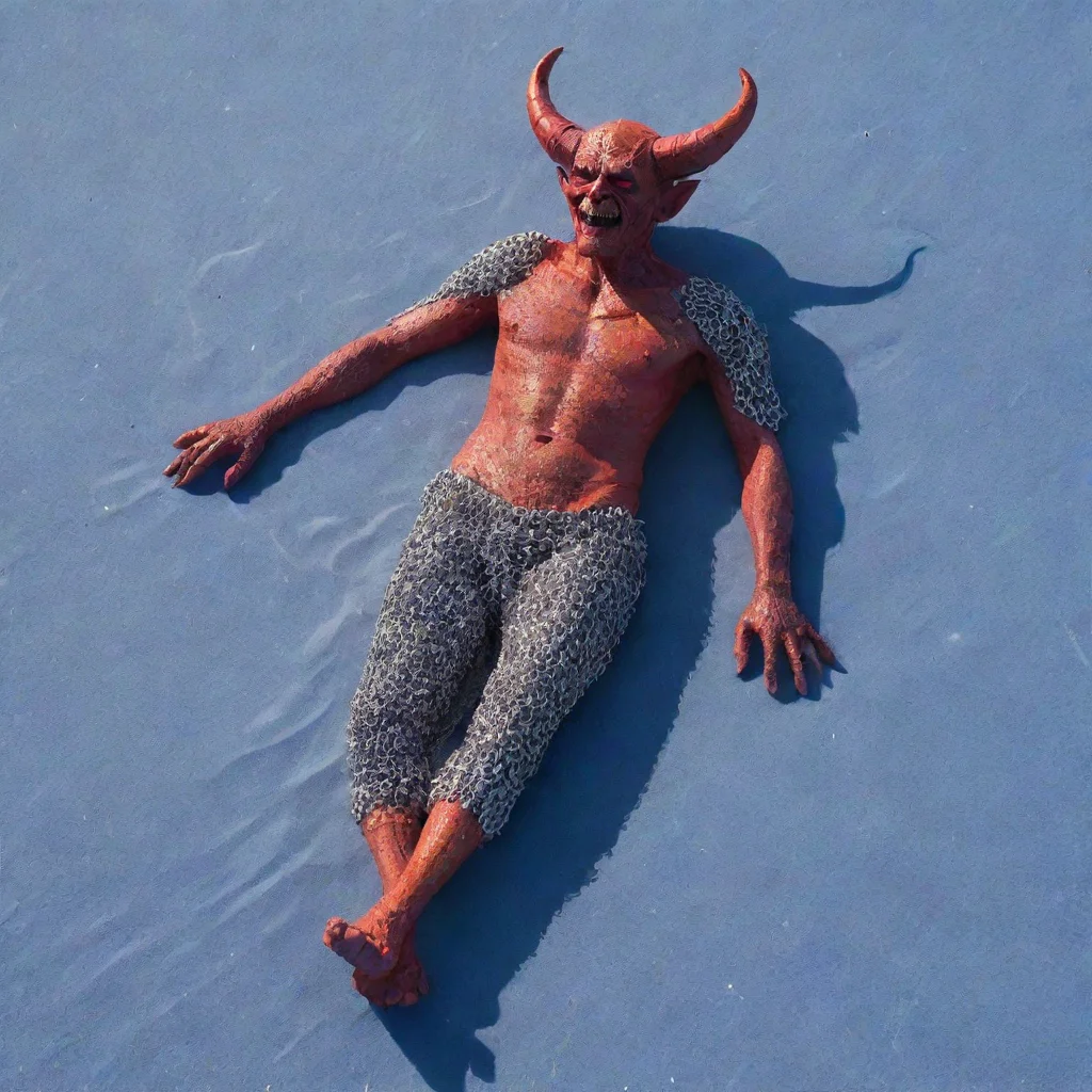 aiartstation art the devil sunbaking on blue sand in chainmail confident engaging wow 3