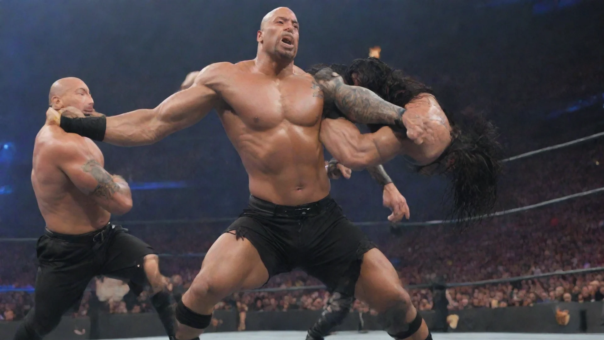 aiartstation art the rock vs roman reigns in wrestlemania confident engaging wow 3 wide