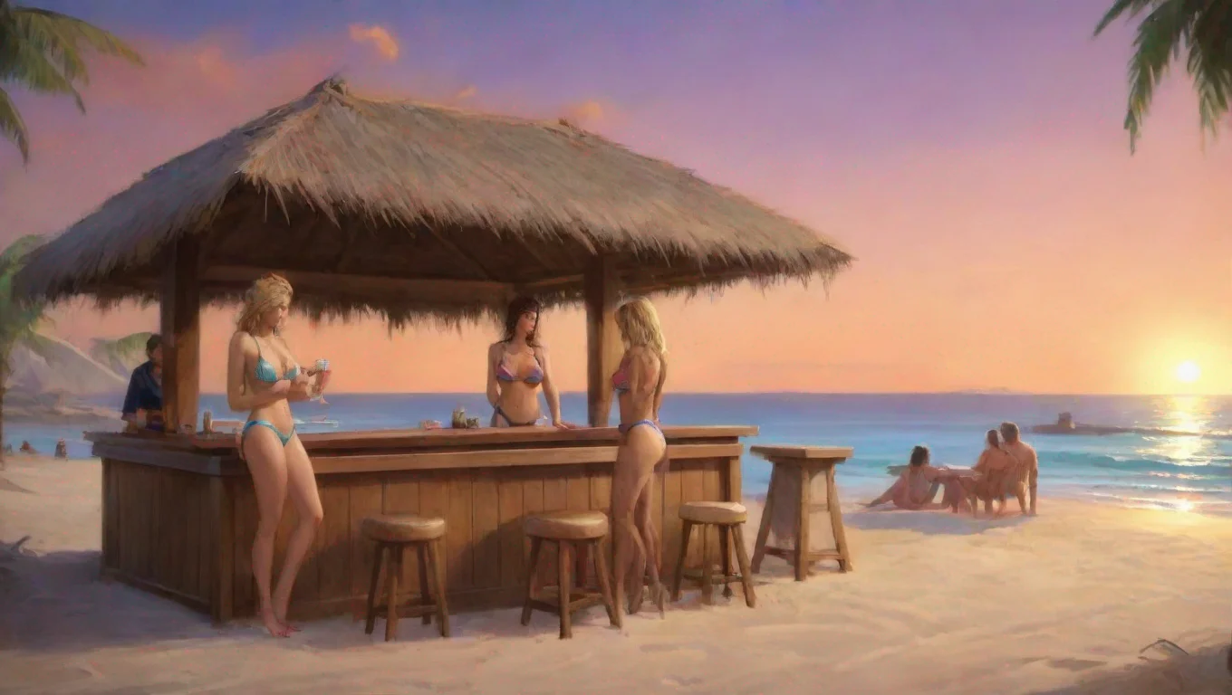 aiartstation art there are a couple women in swimwear at the bar confident engaging wow 3