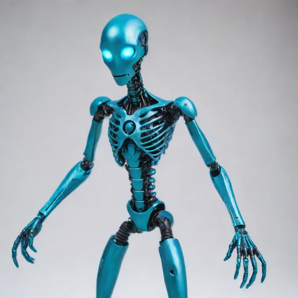aiartstation art this male stickman has a unique appearance with a blue coloration and teal eyes. equipped with carbon steel hands and cybernetic legs. confident engaging wow 3