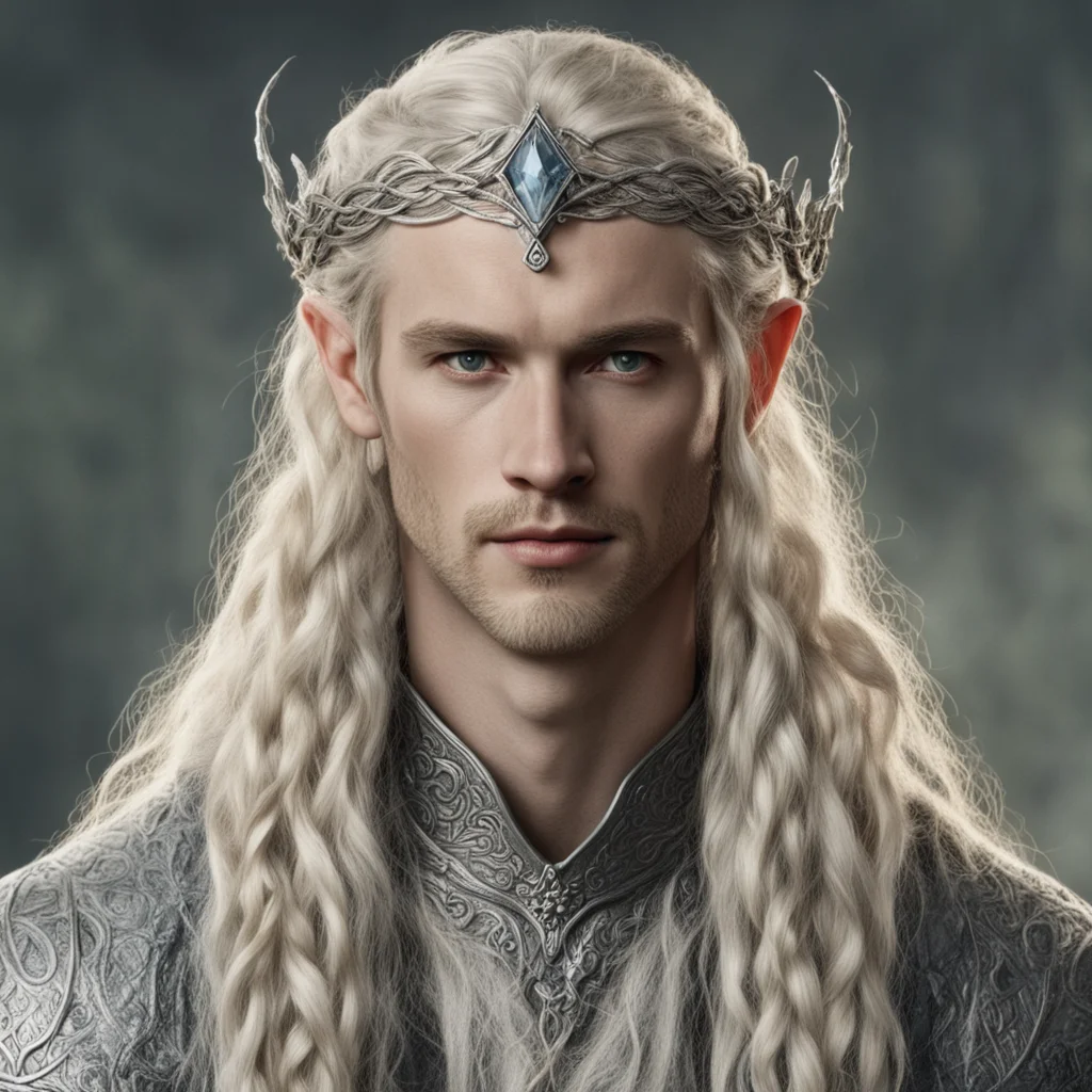 artstation art tolkien king oropher with blond hair and braids wearing small silver serpentine elvish circlet with large center diamond  confident engaging wow 3