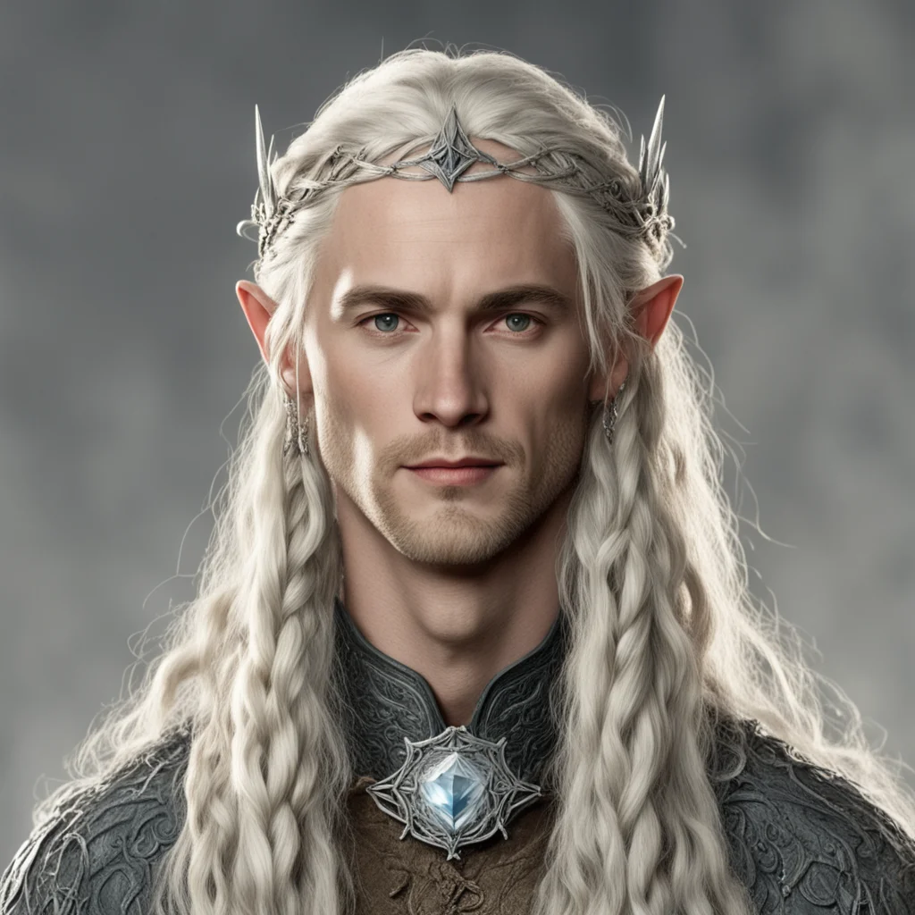 artstation art tolkien king oropher with blond hair and braids wearing small silver serpentine elvish circlet with large center diamond confident engaging wow 3