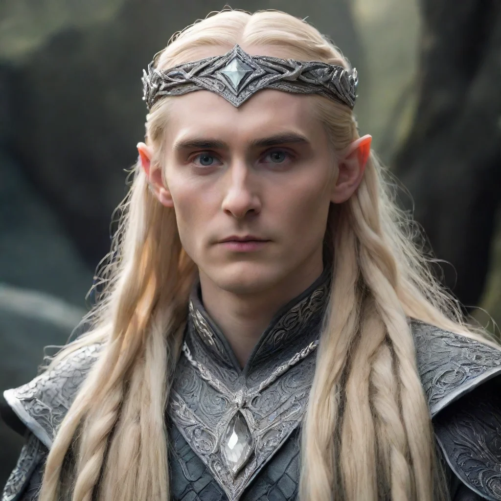 artstation art tolkien king thranduil with blond hair and braids wearing silver twisted serpentine elvish circlet encrusted with diamonds with large center diamond confident engaging wow 3