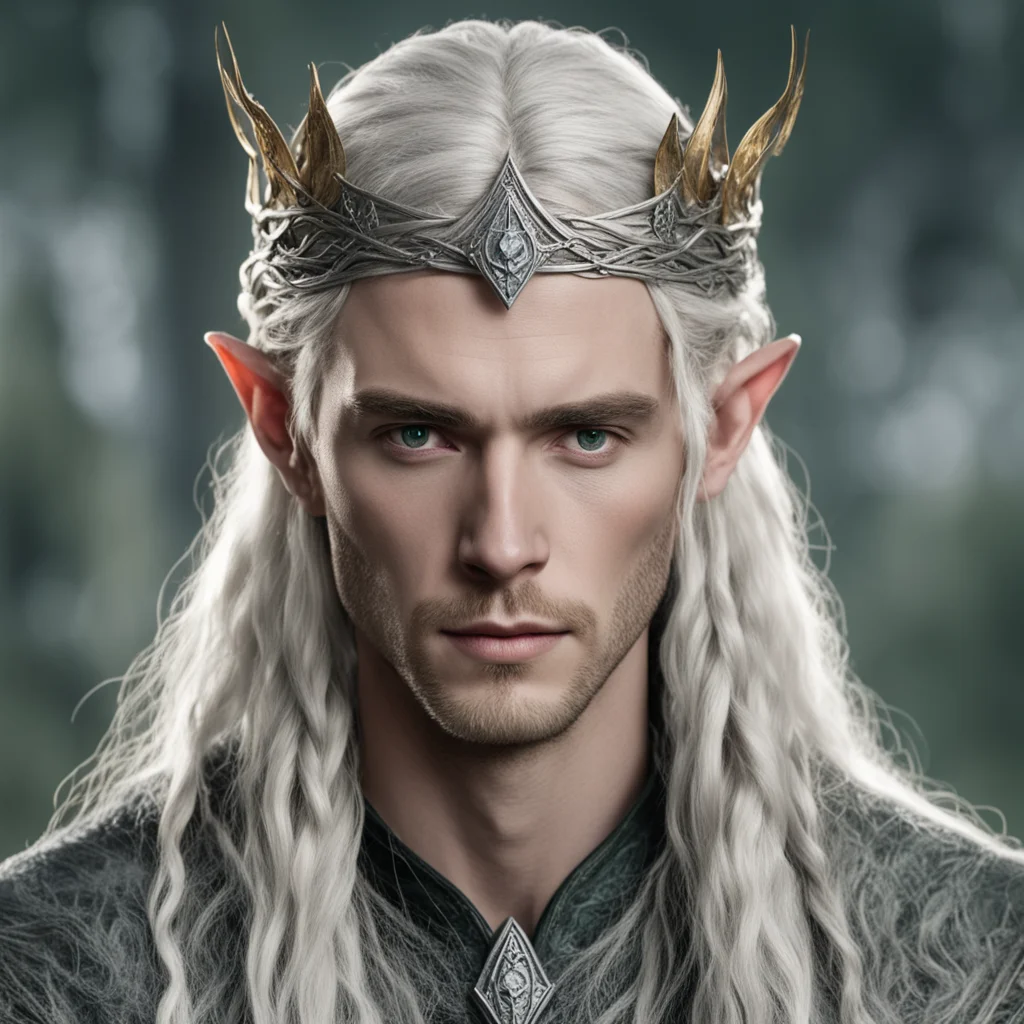 artstation art tolkien king thranduil with blond hair and braids wearing small silver serpentine elvish circlet with large center diamond  confident engaging wow 3