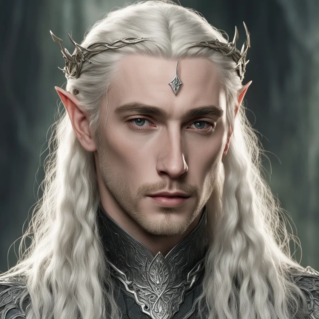 artstation art tolkien king thranduil with blond hair and braids wearing small silver serpentine elvish circlet with large center diamond confident engaging wow 3