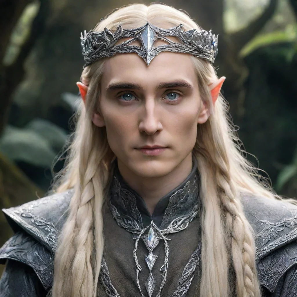 aiartstation art tolkien king thranduil with blonde hair and braids wearing silver serpentine elvish circlet encrusted with diamonds with large center diamond  confident engaging wow 3