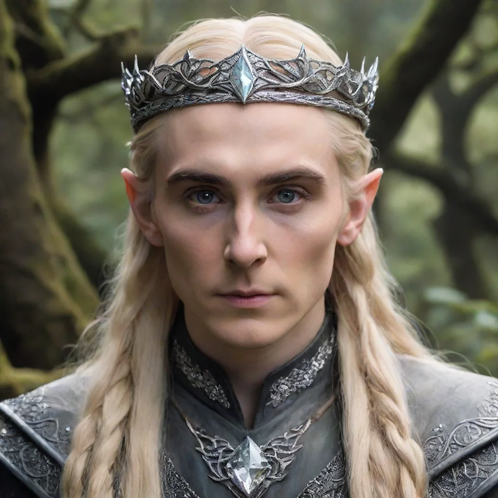 aiartstation art tolkien king thranduil with blonde hair and braids wearing silver twisted serpentine elvish circlet encrusted with diamonds with large center diamond  confident engaging wow 3