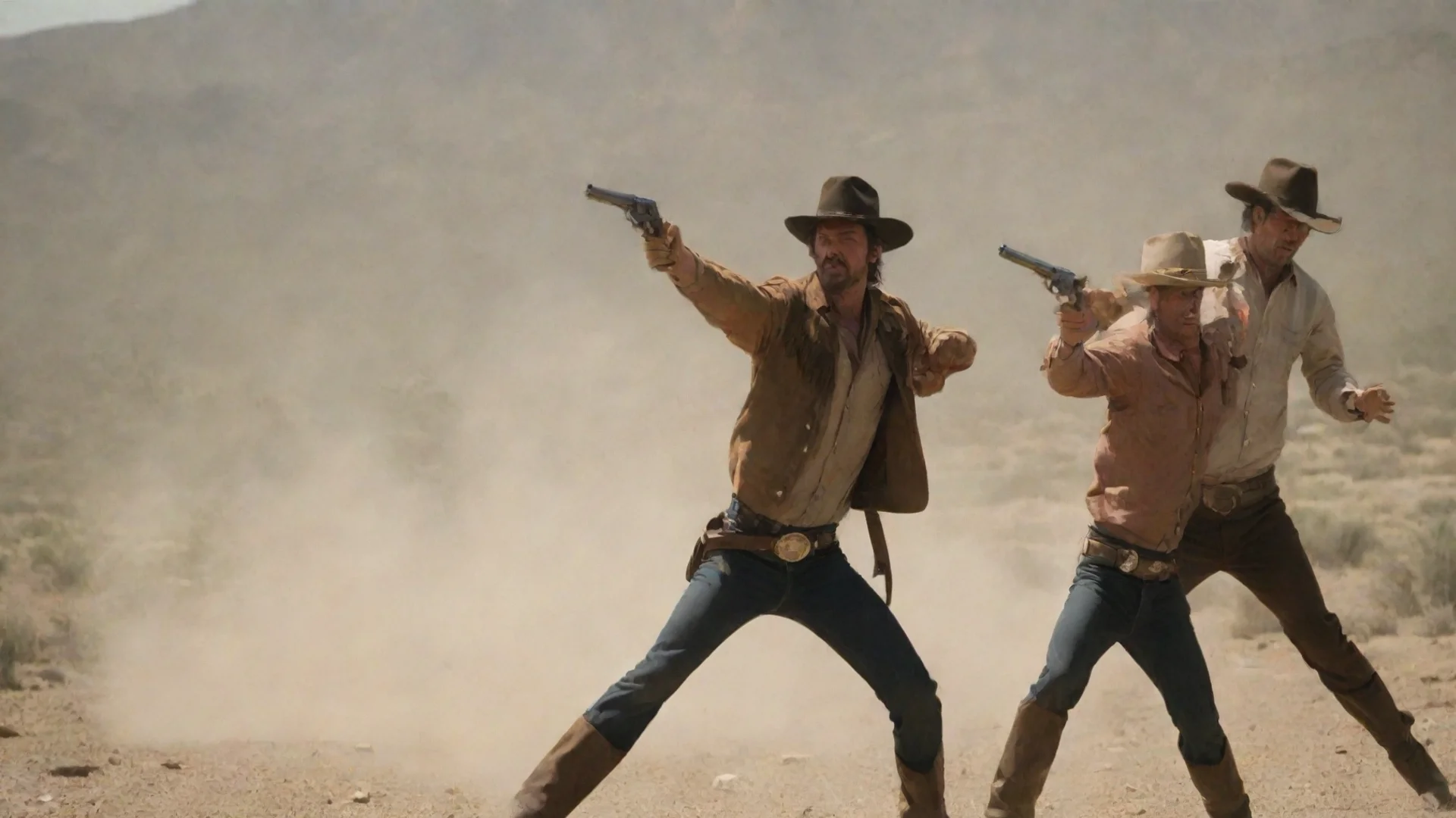 aiartstation art two cowboys having a gun duel confident engaging wow 3 wide