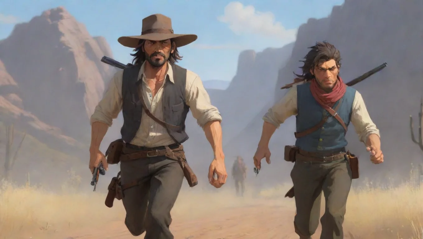 aiartstation art two gunmen western outlaws hd ghibli running aesthetic characters confident engaging wow 3 widescreen