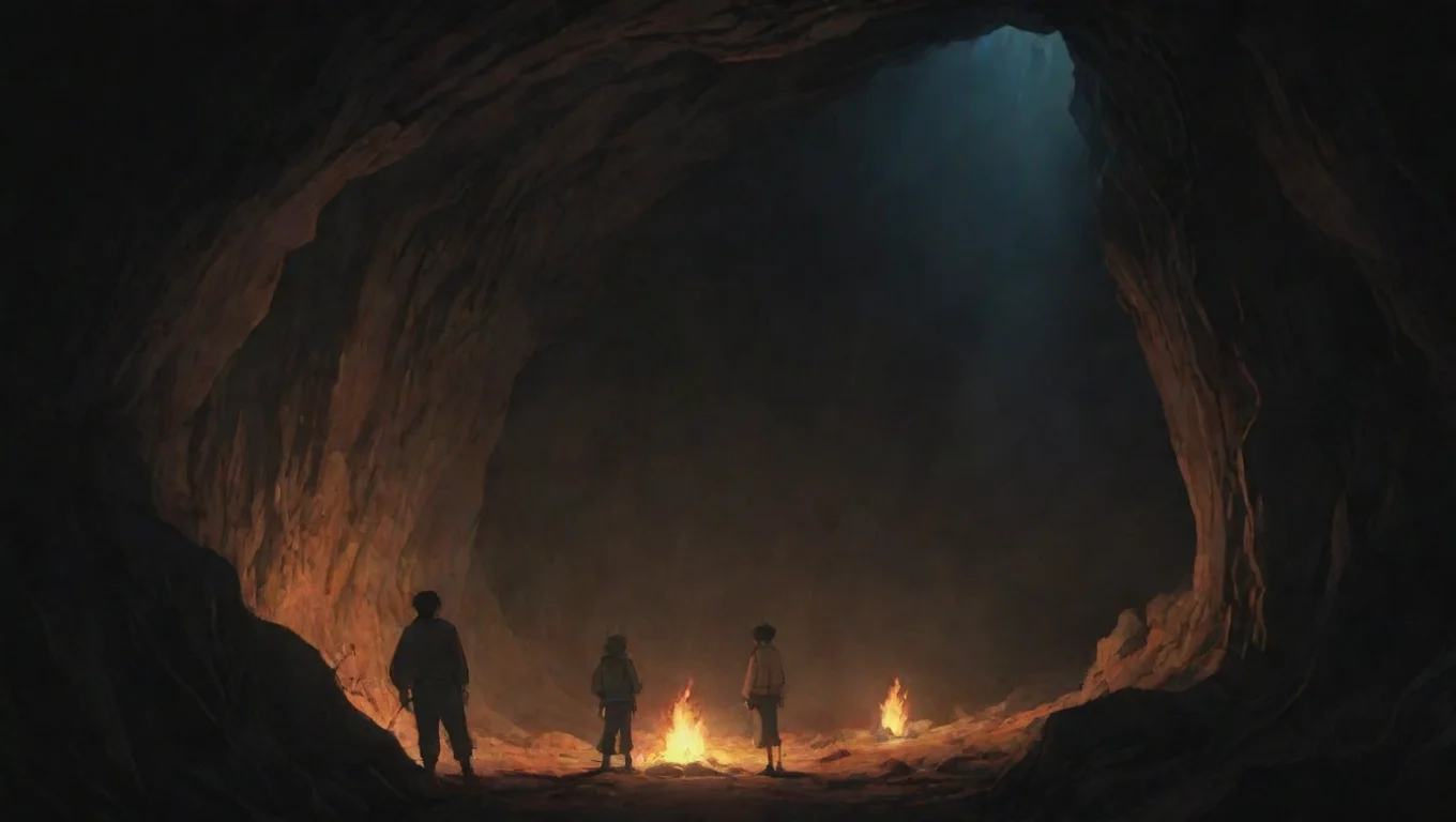 artstation art two men oldendays one warror in torchlit cave hd ghibli anime aesthetic dark horror 1800 vibe  confident engaging wow 3 widescreen