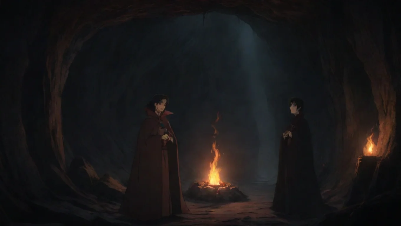 aiartstation art two vampires in torchlit cave hd ghibli anime aesthetic dark horror 1800 vibe environment confident engaging wow 3 widescreen