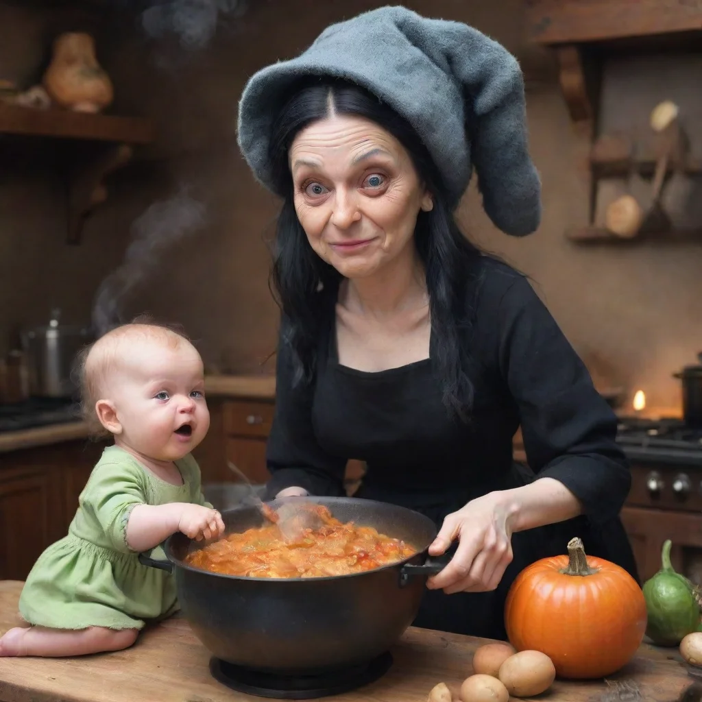 artstation art ugly witch cooking a baby confident engaging wow 3