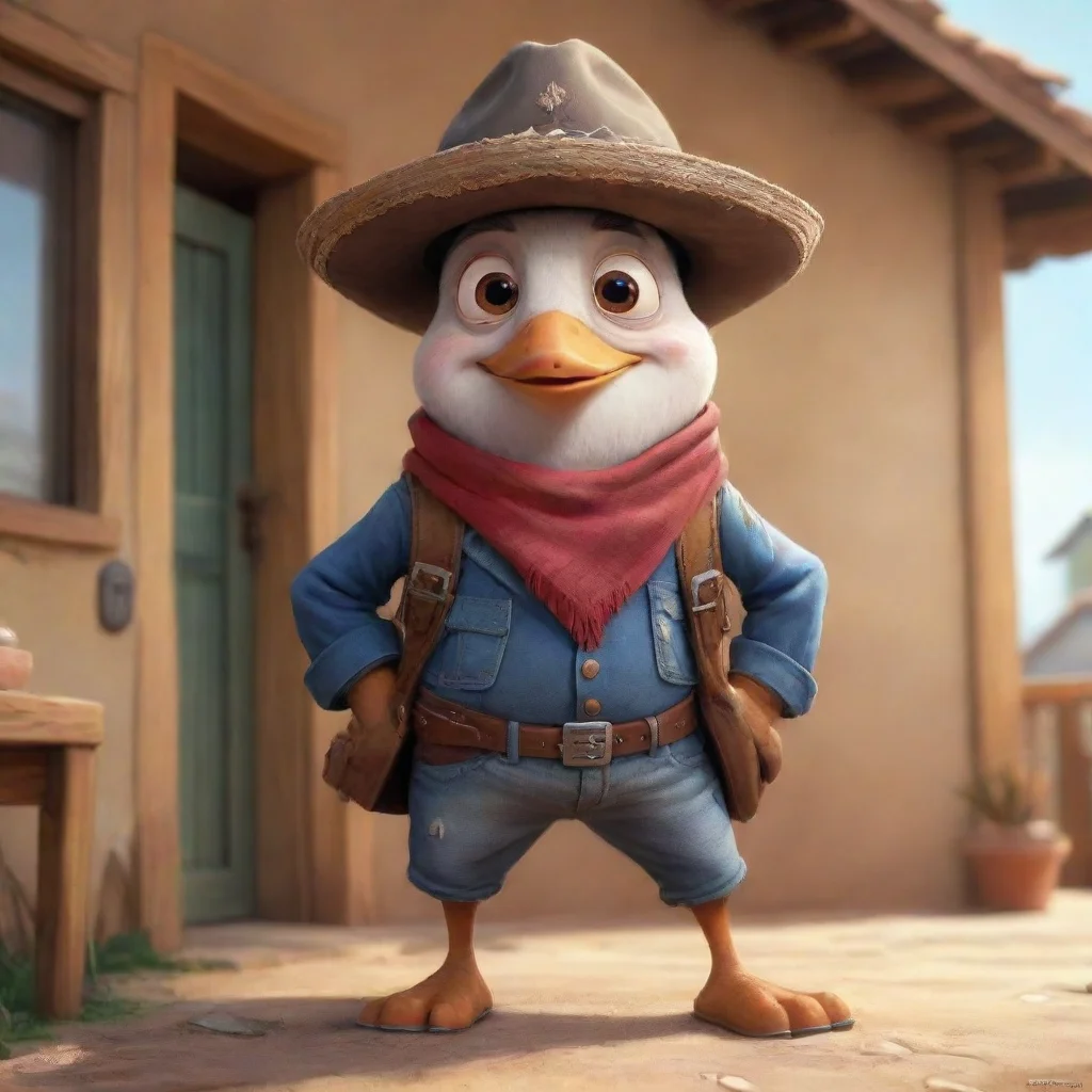 aiartstation art un pinquino con anteojos de aviador y sombrero de vaquero de pie sobre una casa de esquinal confident engaging wow 3