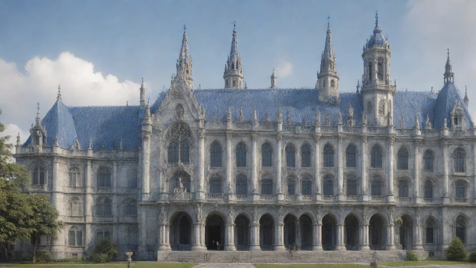 aiartstation art university of santo tomas main building made out of porcelain with delft blue tarnished silver joints ultra realistic octane render artstation as confident engaging wow 3 wide