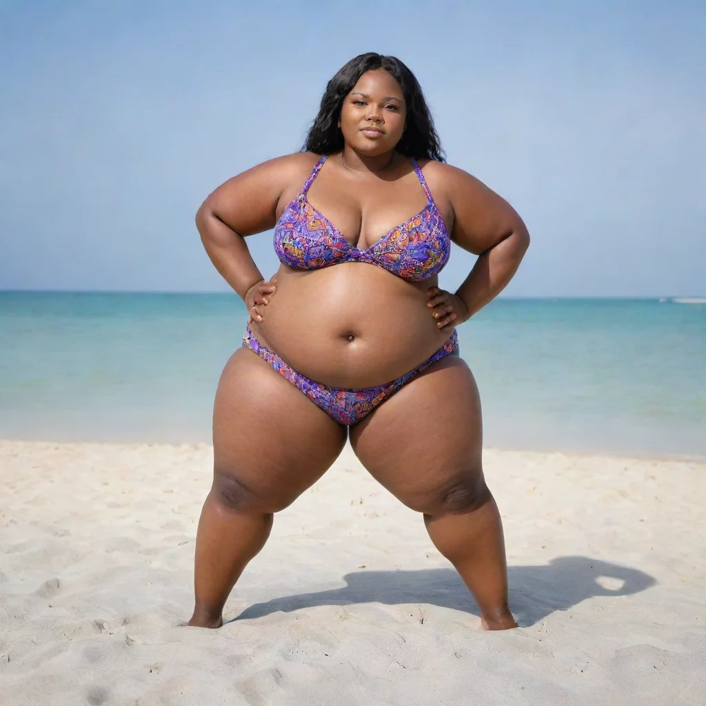 aiartstation art very wide extremely obese african woman in swimsuit confident engaging wow 3