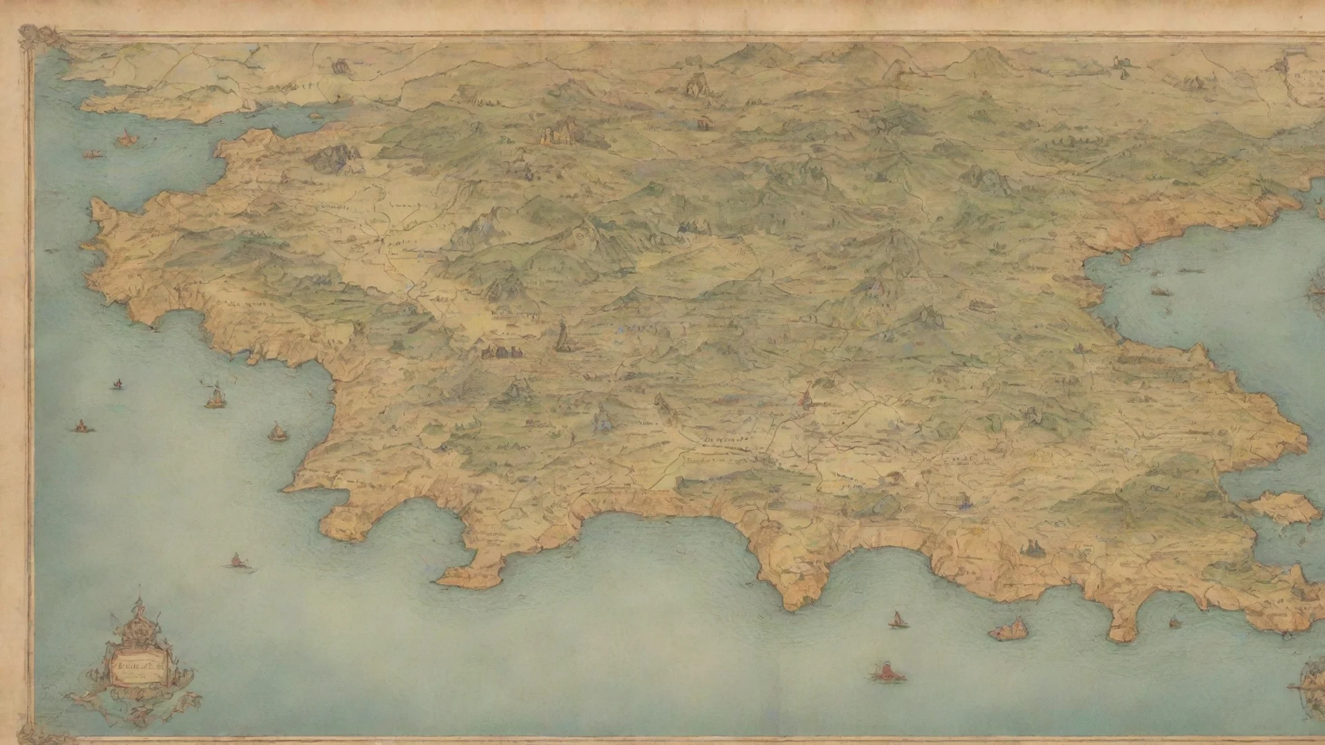 aiartstation art vintage map of a fantasy country coastline faded paper ar 912 confident engaging wow 3 wide
