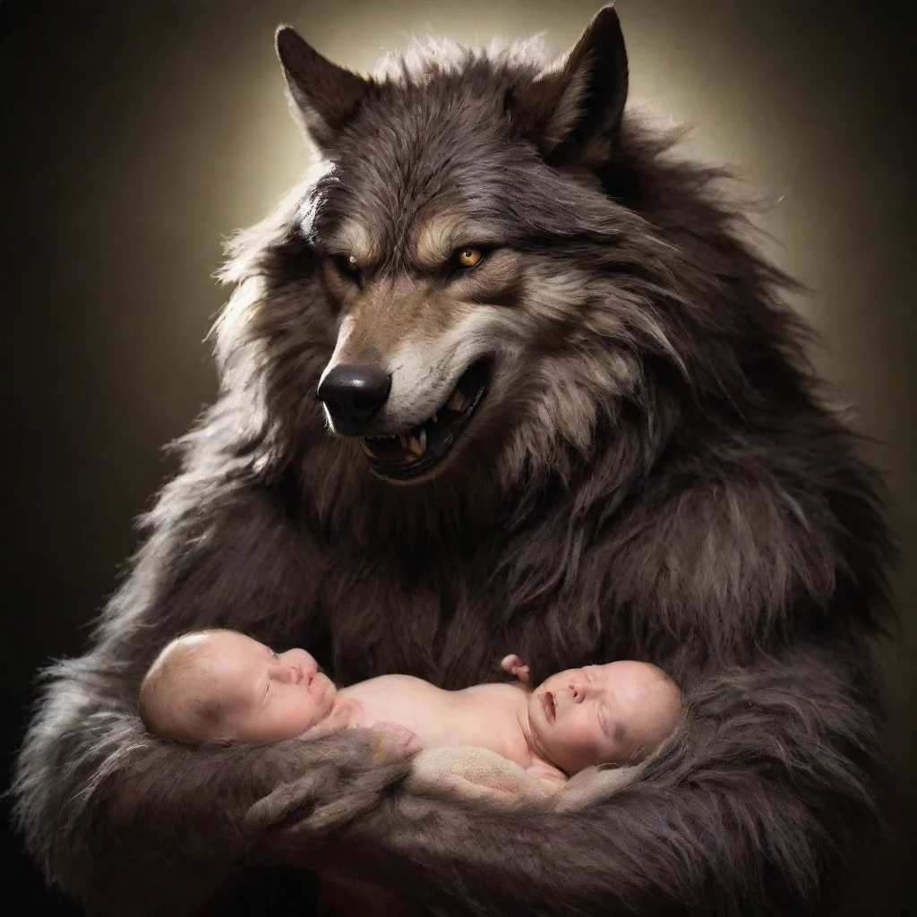aiartstation art warewolf holding a newborn baby confident engaging wow 3
