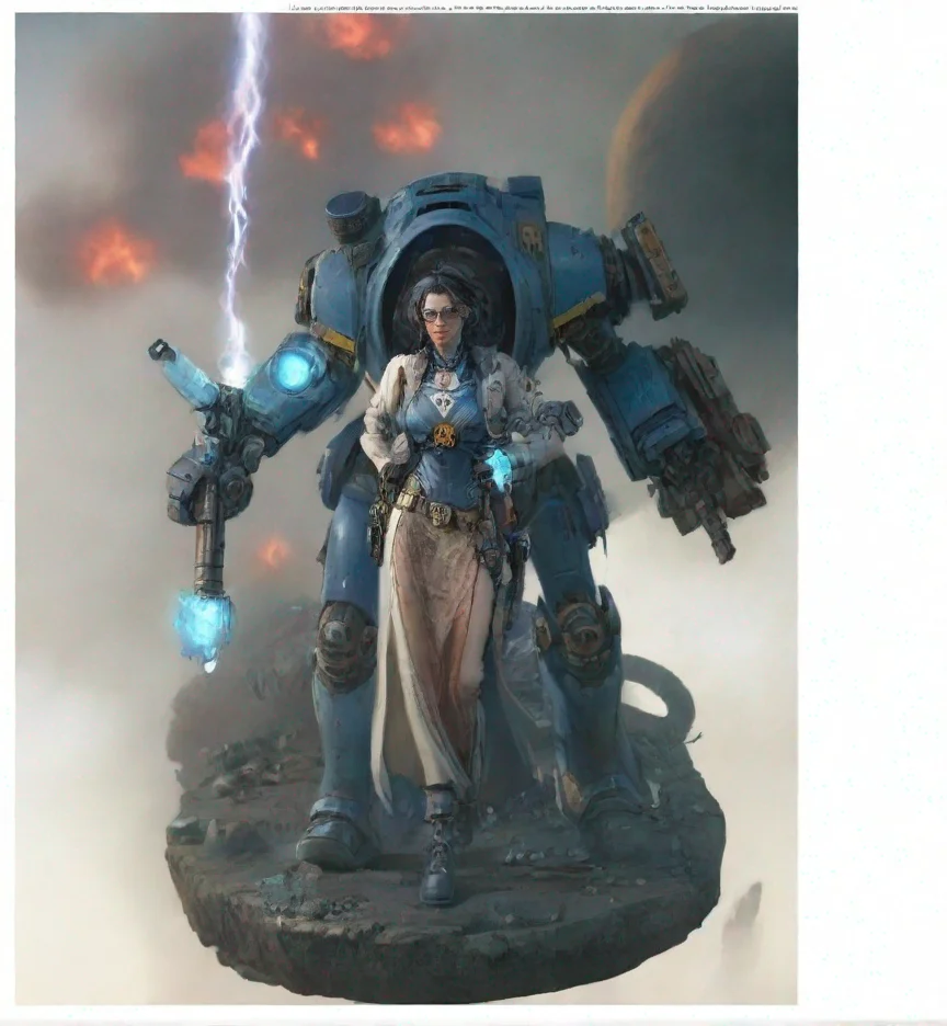 aiartstation art warhammer 40k a light blue librarian terminator walking through a chaos infested planet confident engaging wow 3