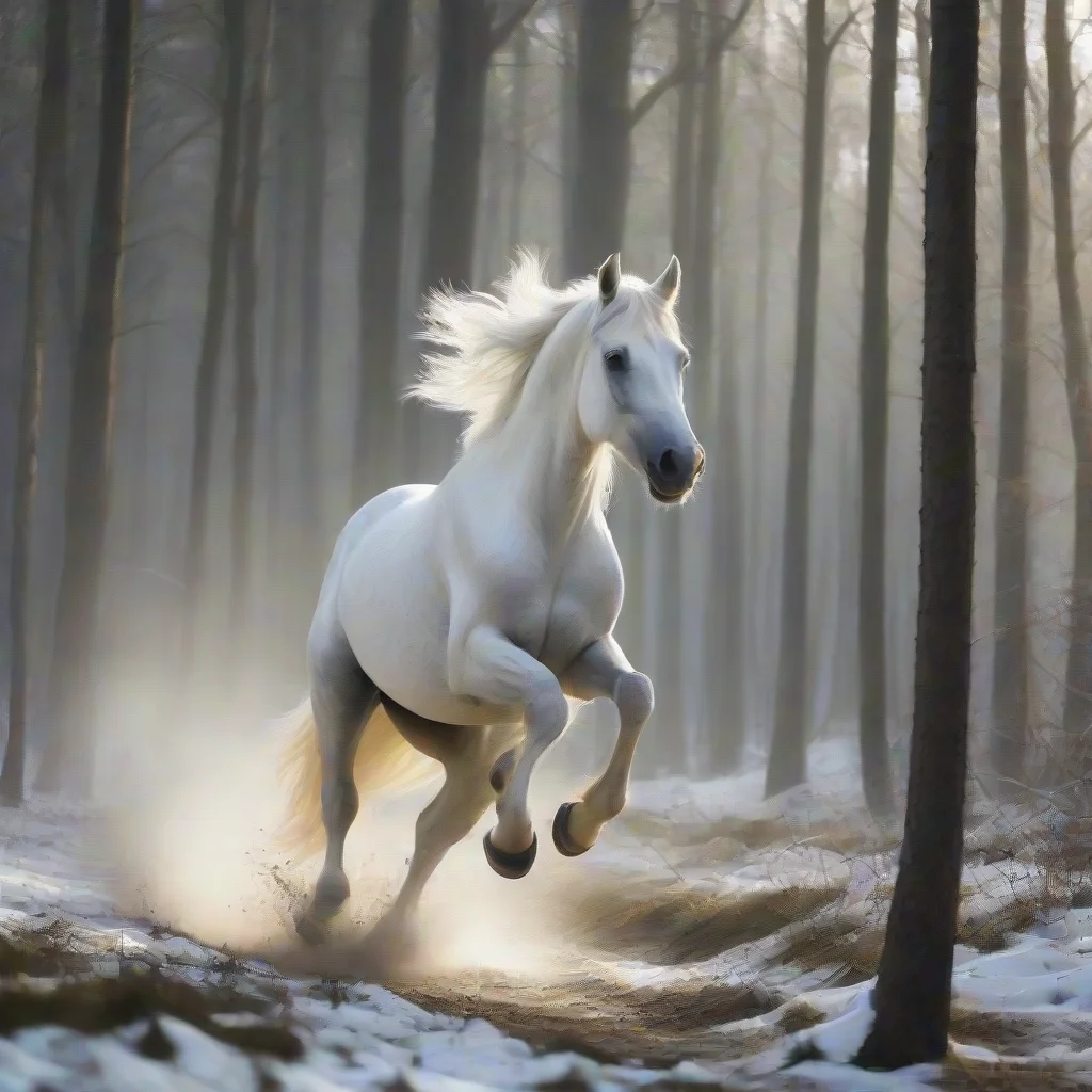 artstation art white horse gallops in forest confident engaging wow 3