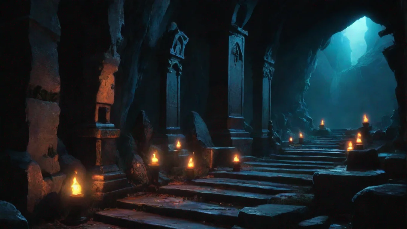 artstation art winding deep  graveyard in cave hd ghibli anime aesthetic dark horror 1800 vibe environment dark no lighting  confident engaging wow 3