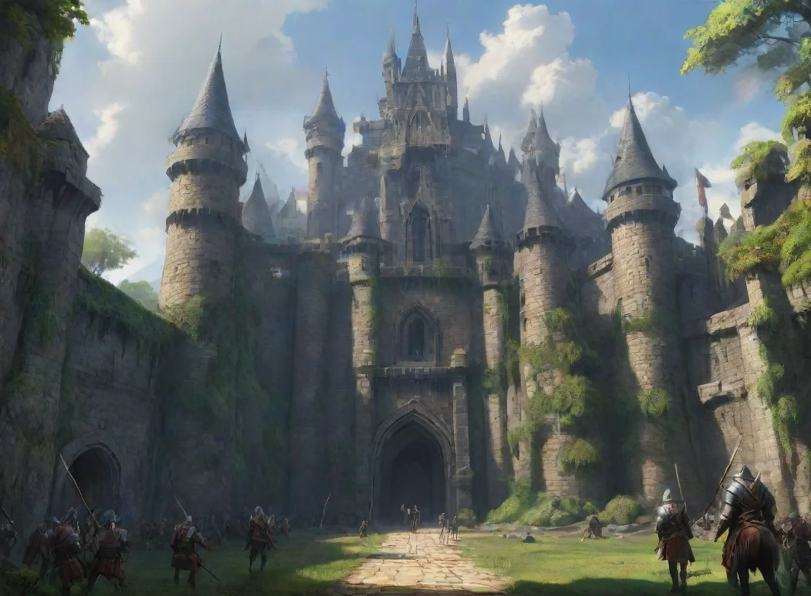 aiartstation art wonderland castle tall walls fortress epic anime orc invasion spears armored fantasy urukai lord of the rings style anime confident engaging wow 3 landscape43