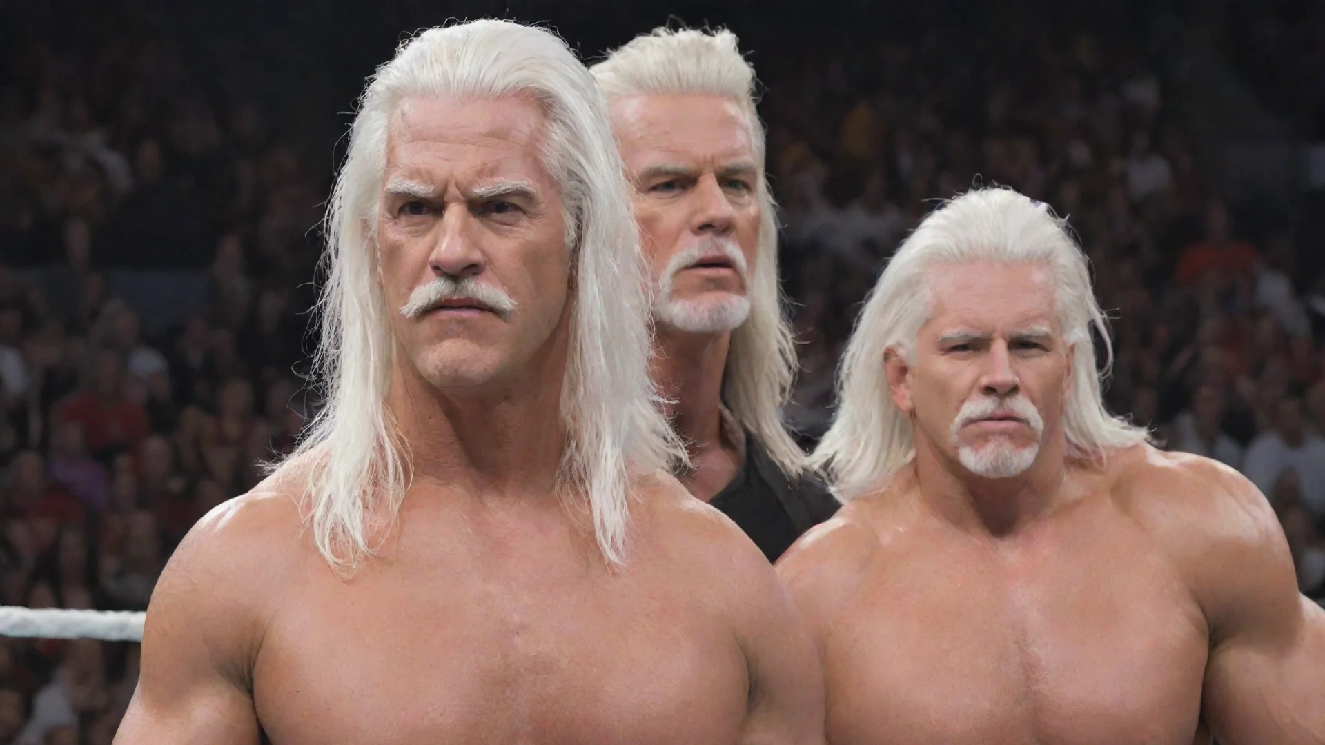 artstation art wwe white haired wrestler confident engaging wow 3 wide