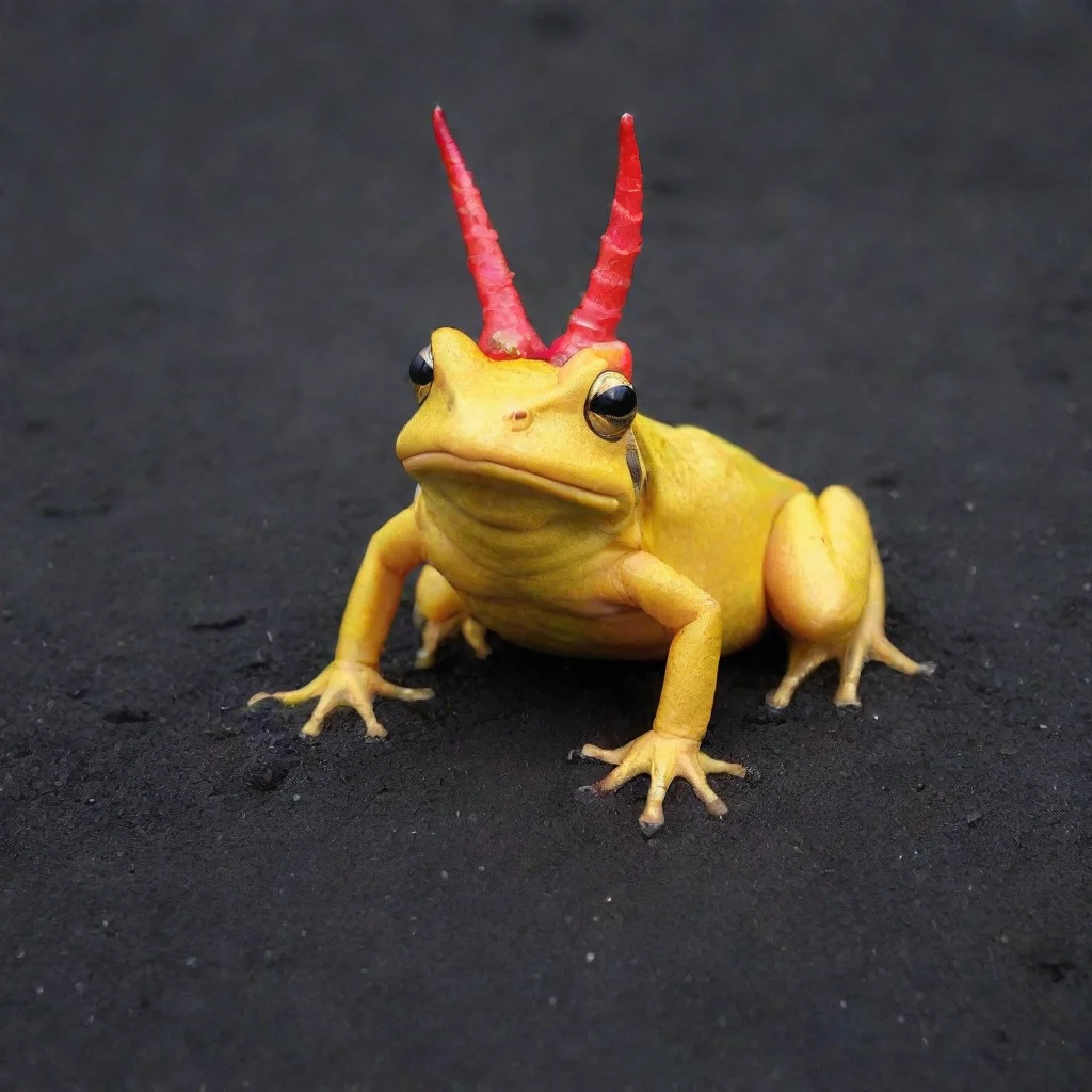 aiartstation art yellow frog with devil horns on black sand confident engaging wow 3