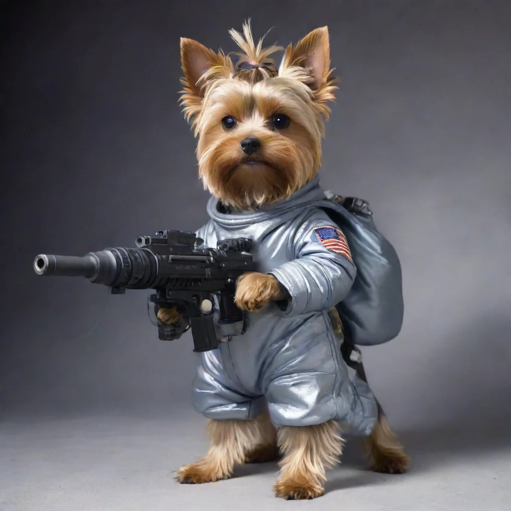 aiartstation art yorkshire terrier in a space suit firing a machine gun confident engaging wow 3
