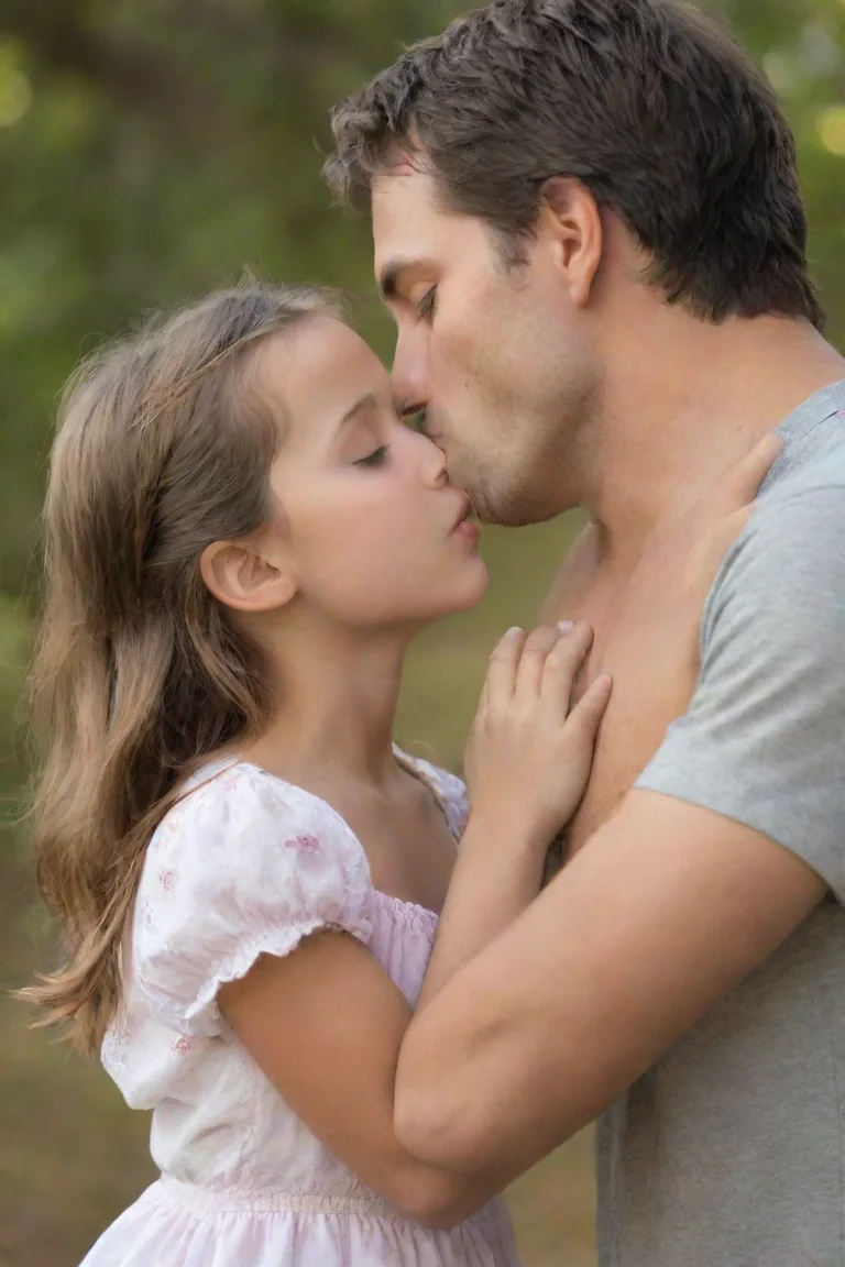 artstation art young adult male kisses very young little girl. he touches her chest.  confident engaging wow 3 portrait