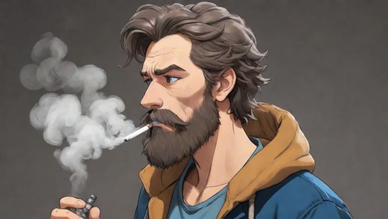 aiartstation art young bearded swedish hobo man smoke superpower anime style cartoon confident engaging wow 3 widescreen