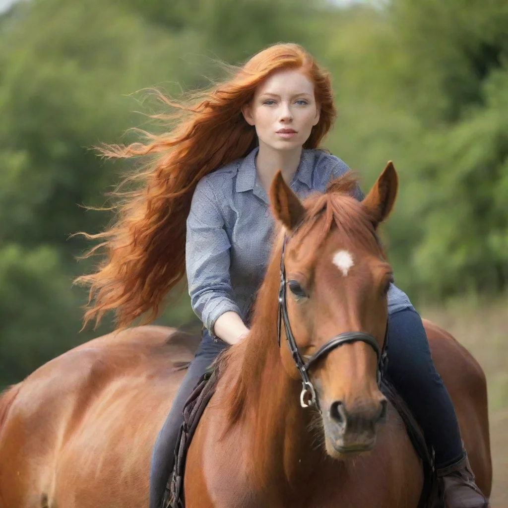 aiartstation art young beutiful ginger woman on horse confident engaging wow 3