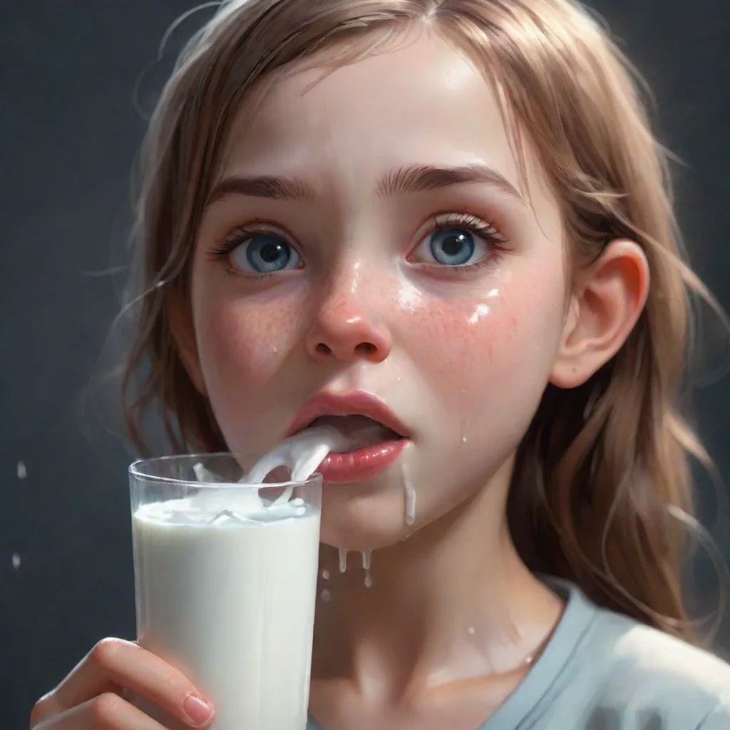 aiartstation art young girl with milk dripping out of her mouth. confident engaging wow 3