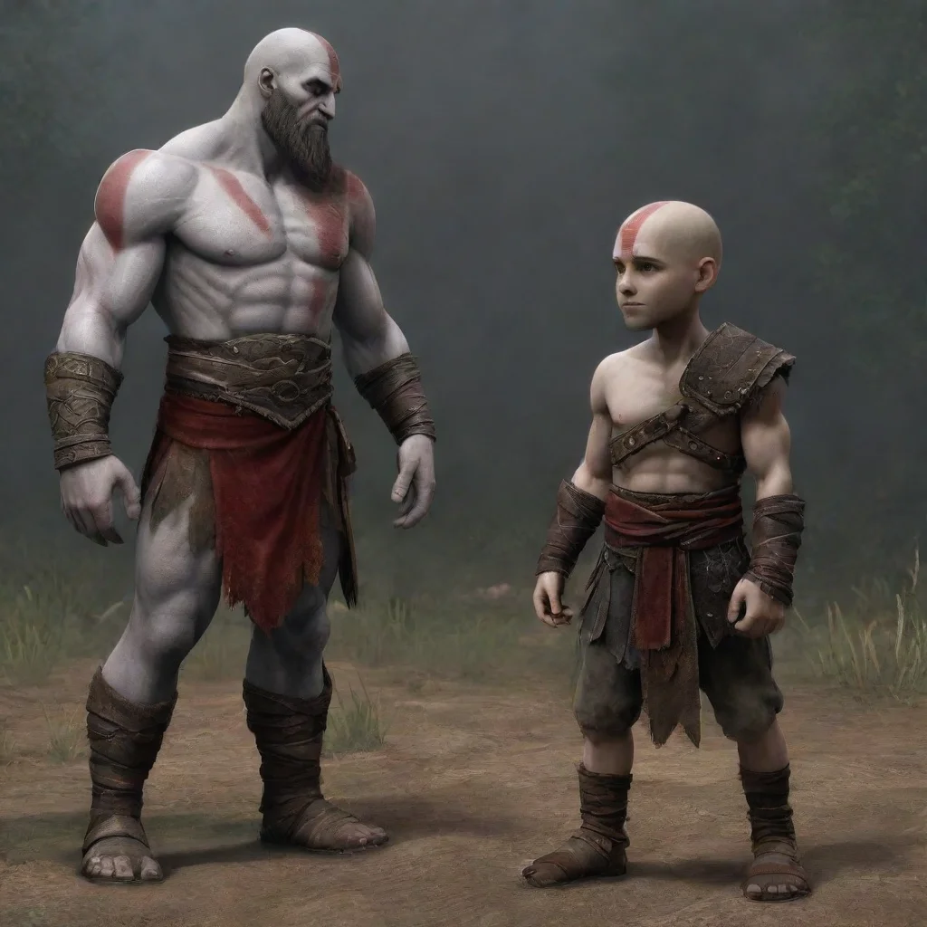 artstation art young kratos meeting old kratos confident engaging wow 3