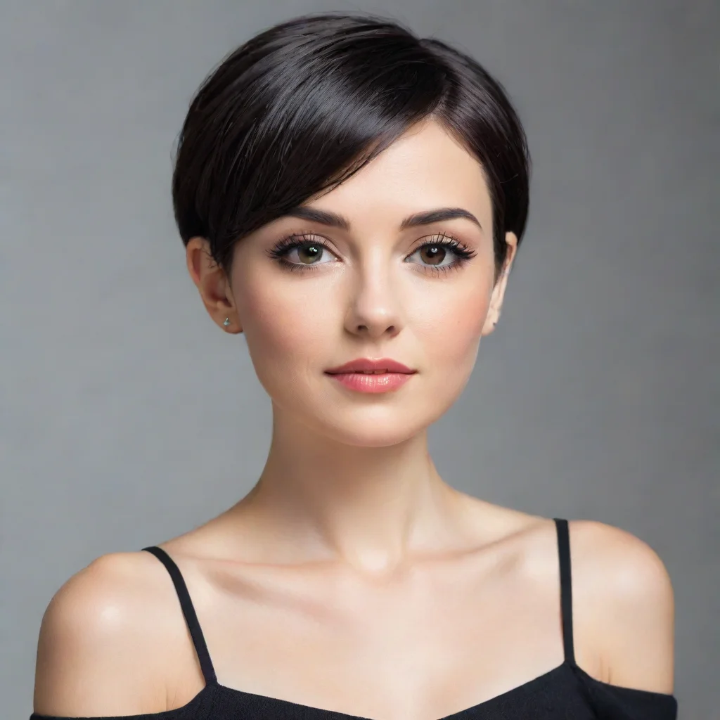 aiartstation art young woman with short dark hair that stops just above her shoulders. obviously wealthy. confident engaging wow 3