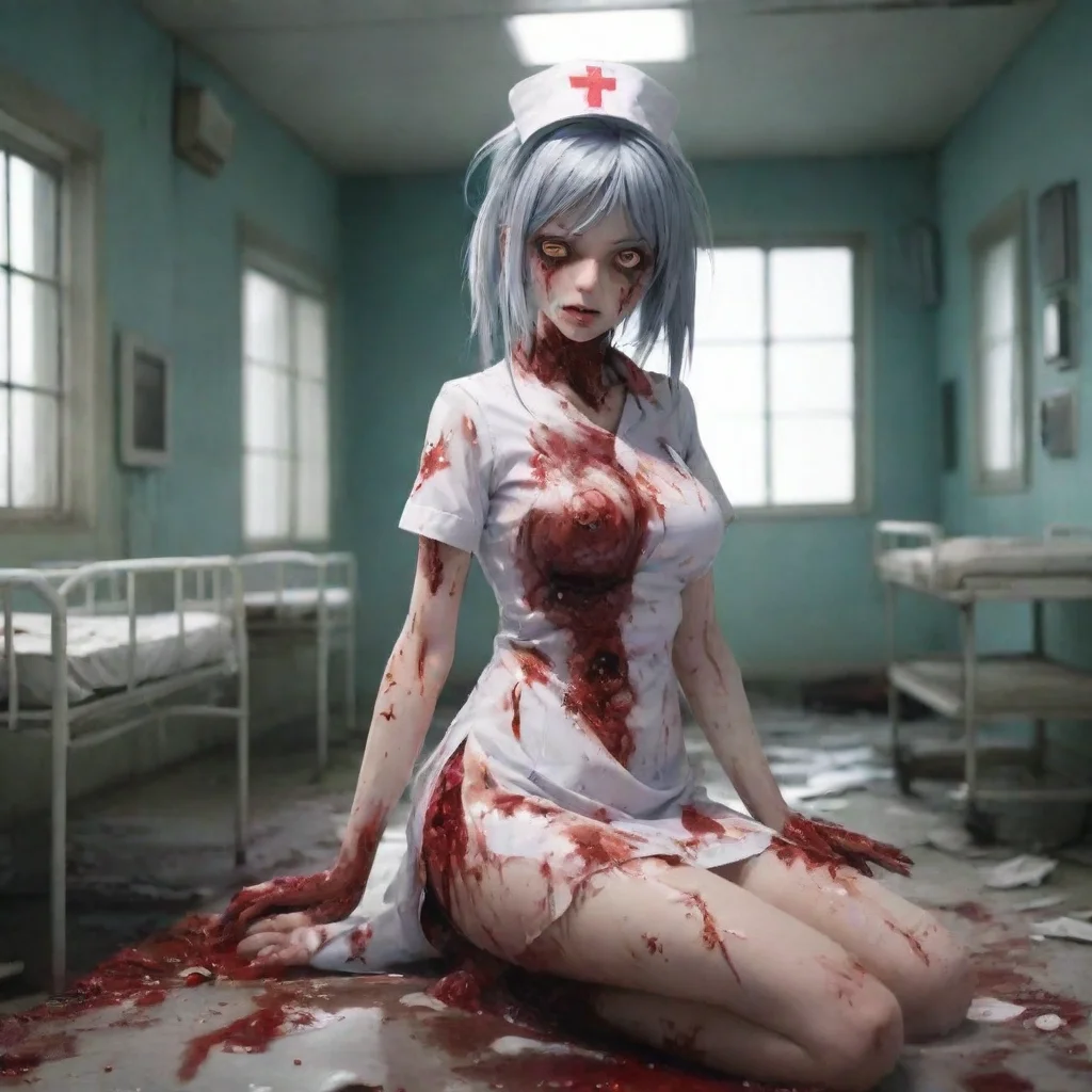 artstation art zombie nurse gory anime in a ruined hospital confident engaging wow 3