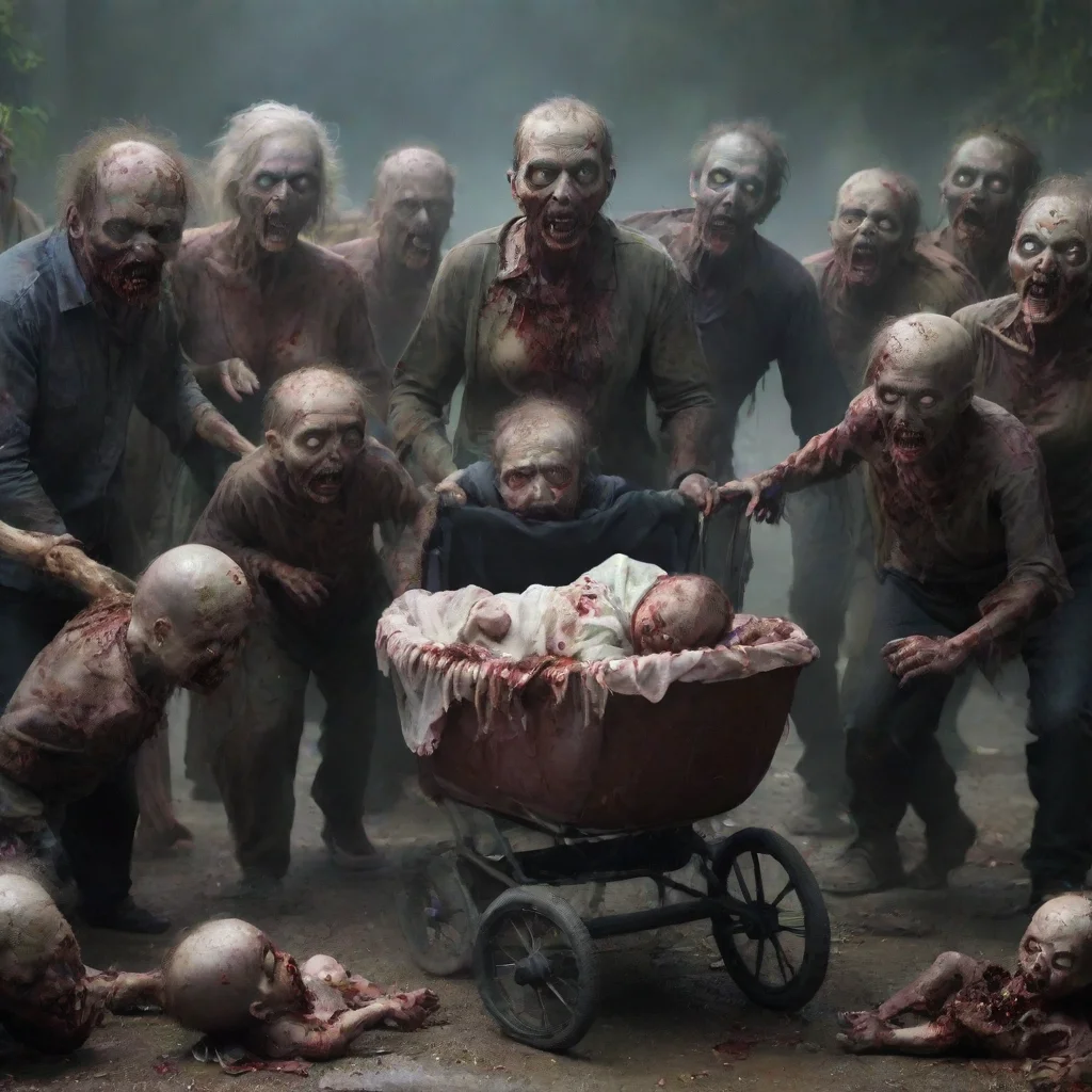 aiartstation art zombies surrounding a newborn baby in a pram confident engaging wow 3