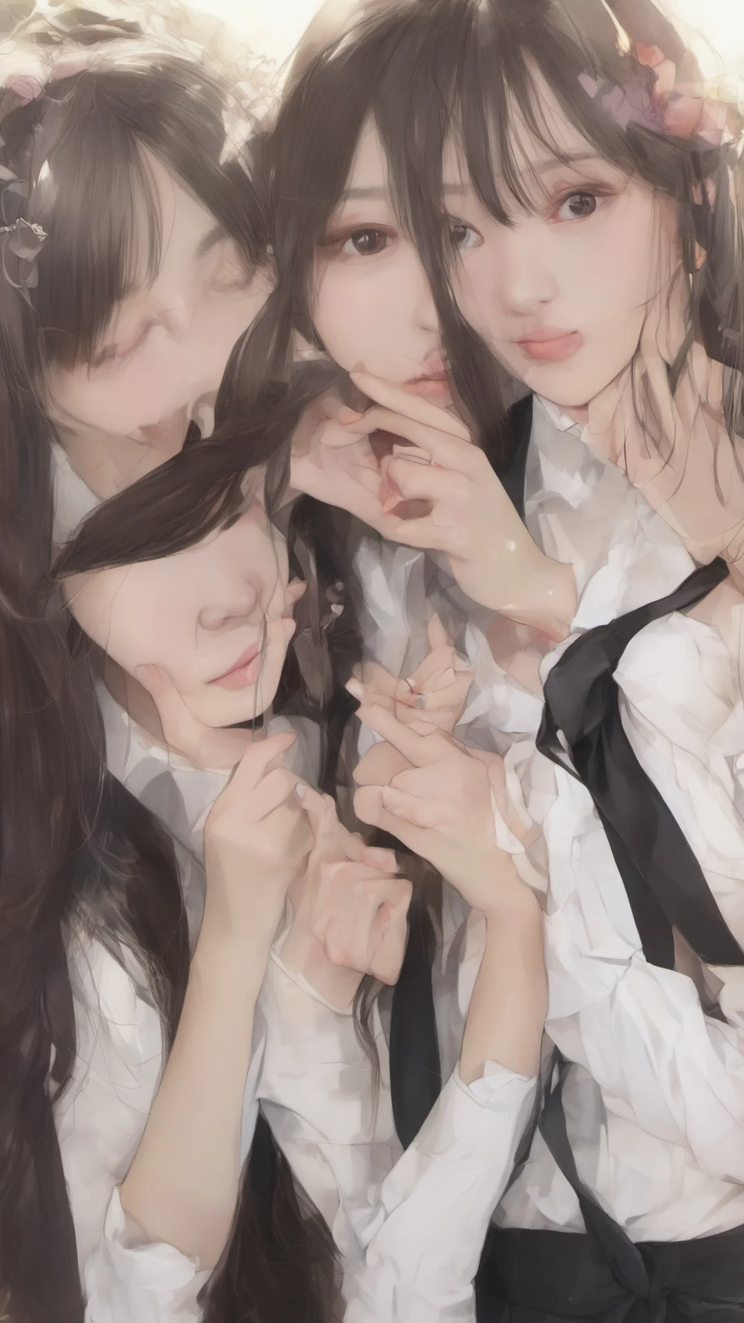 aiasian female lesbian kissing with her girlfriend wearing formal suit  confident engaging wow artstation art 3 tall