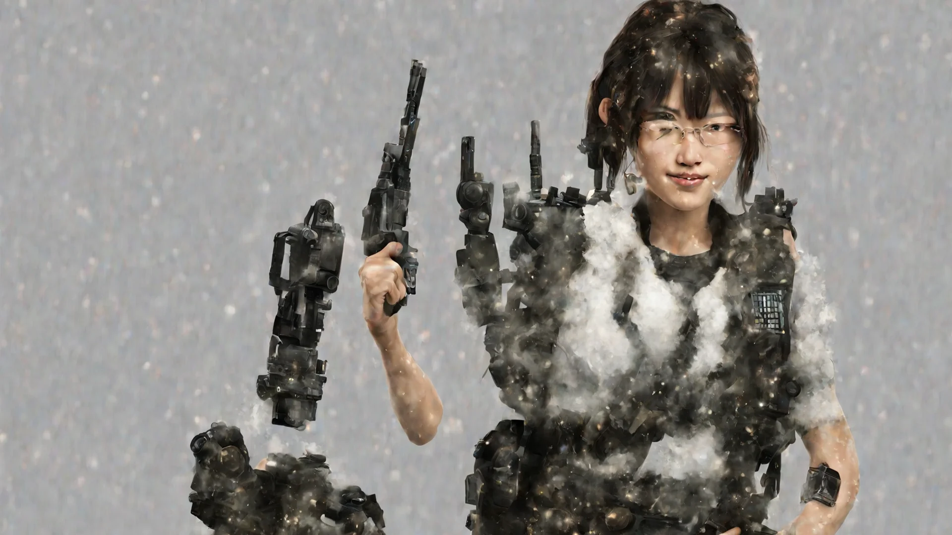 aiasian nerd programmer girl shaped as lara croft wide