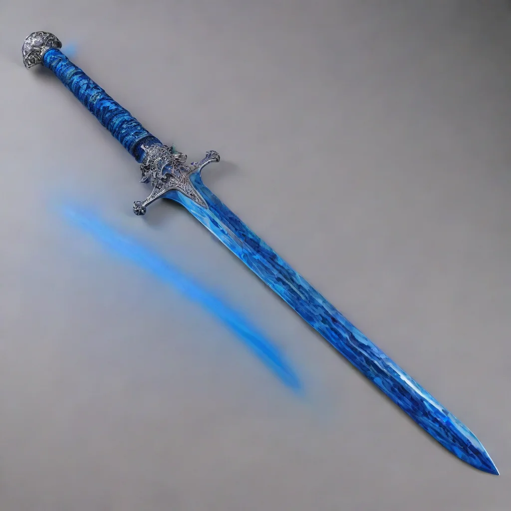 azure blue english longsword enveloped in blue flames