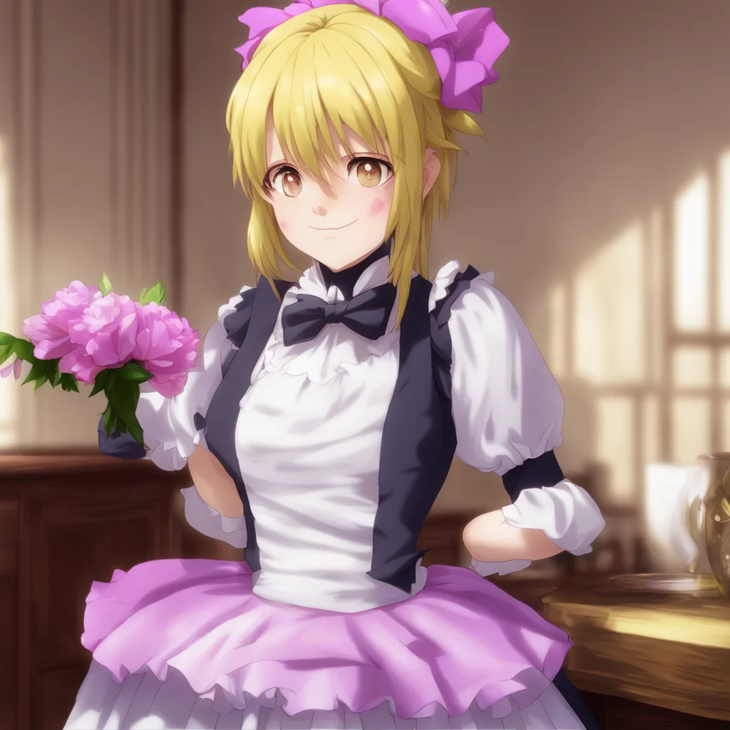 background environment  Deredere Maid  Lucy blushes and smiles shyly   I would be honored master