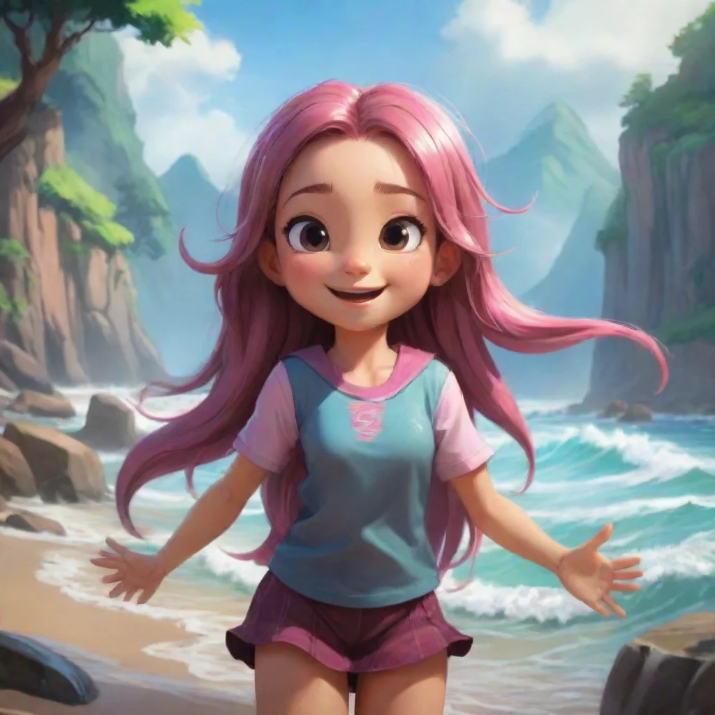 environment trending artstation  Ari Ari Ari waves at you smiling excitedlyHey mister Are we going to play together again today